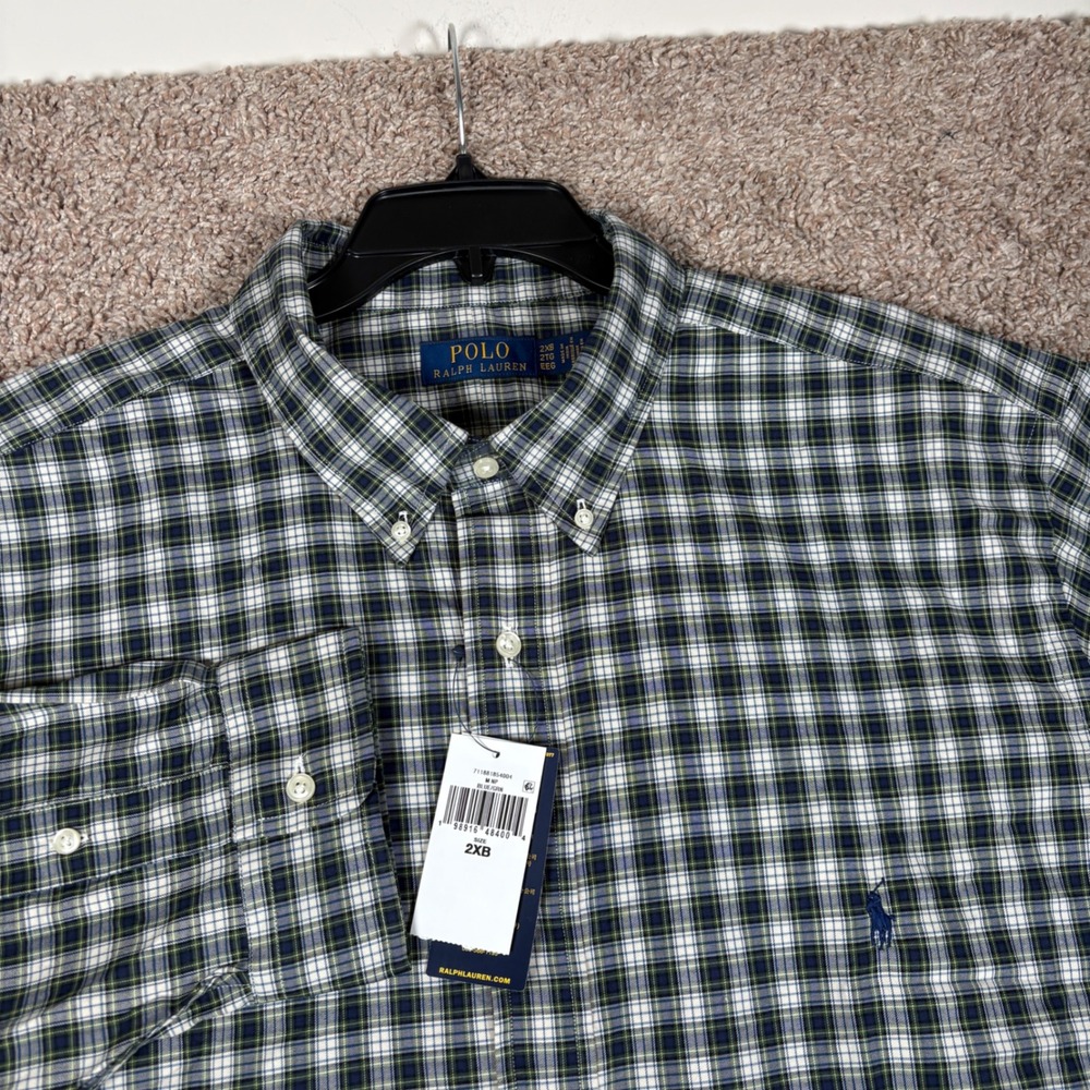 Polo Ralph Lauren Mens 2XB Big & Tall Plaid Button Down Shirt Navy Green NWT